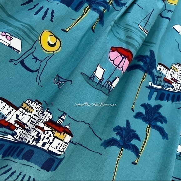 Boden a-line cotton blue midi skirt in coastal/Rivera print *shop@iamwarior - Picture 6 of 8